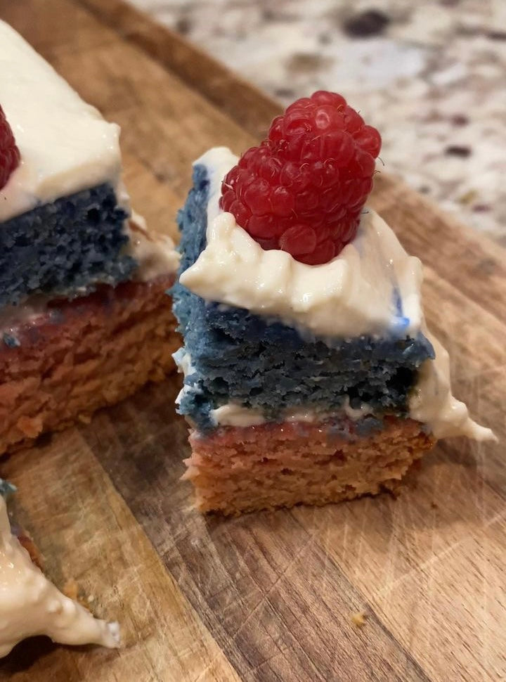 Red white & blue protein cake